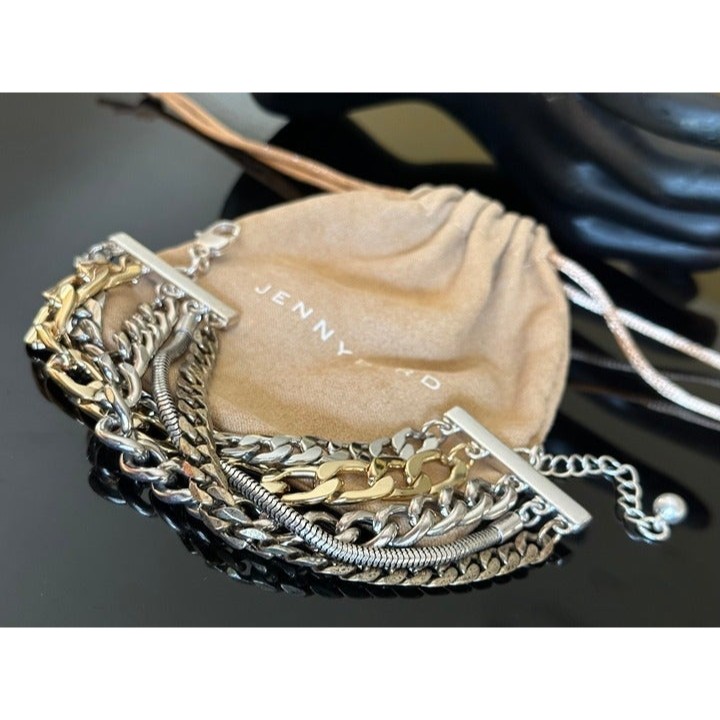New Jenny Bird Austin Mixed Metal Stacked Chain Wide Cuff Bracelet Gold Silver 25$